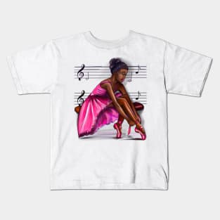 ballerina getting ready to dance, lacing her ballet shoes 2 - brown skin ballerina. Top 10 Best ballerina gifts. Top 10 gifts for black women Kids T-Shirt